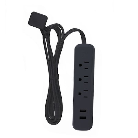 Globe Electric Power Strip, Surge, USB, 6 ft, Black 78472